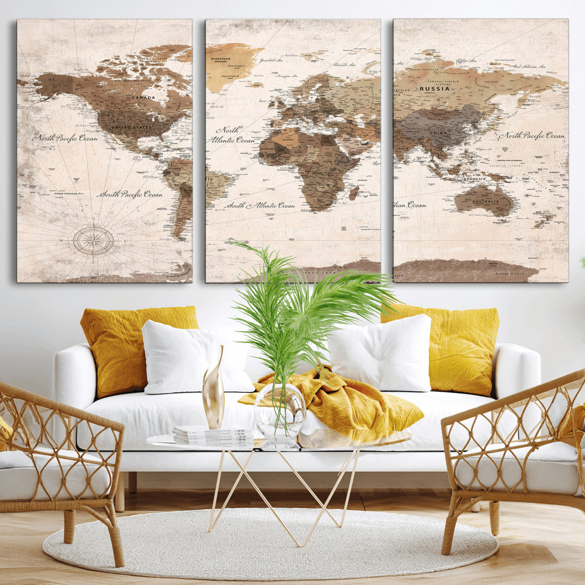 38923639-MGV-CV-36X24 - World Map Wall Art Canvas Print, Modern Decorative Framed Map Artwork Prints for Living Room, Office, Bedroom Wall Decor