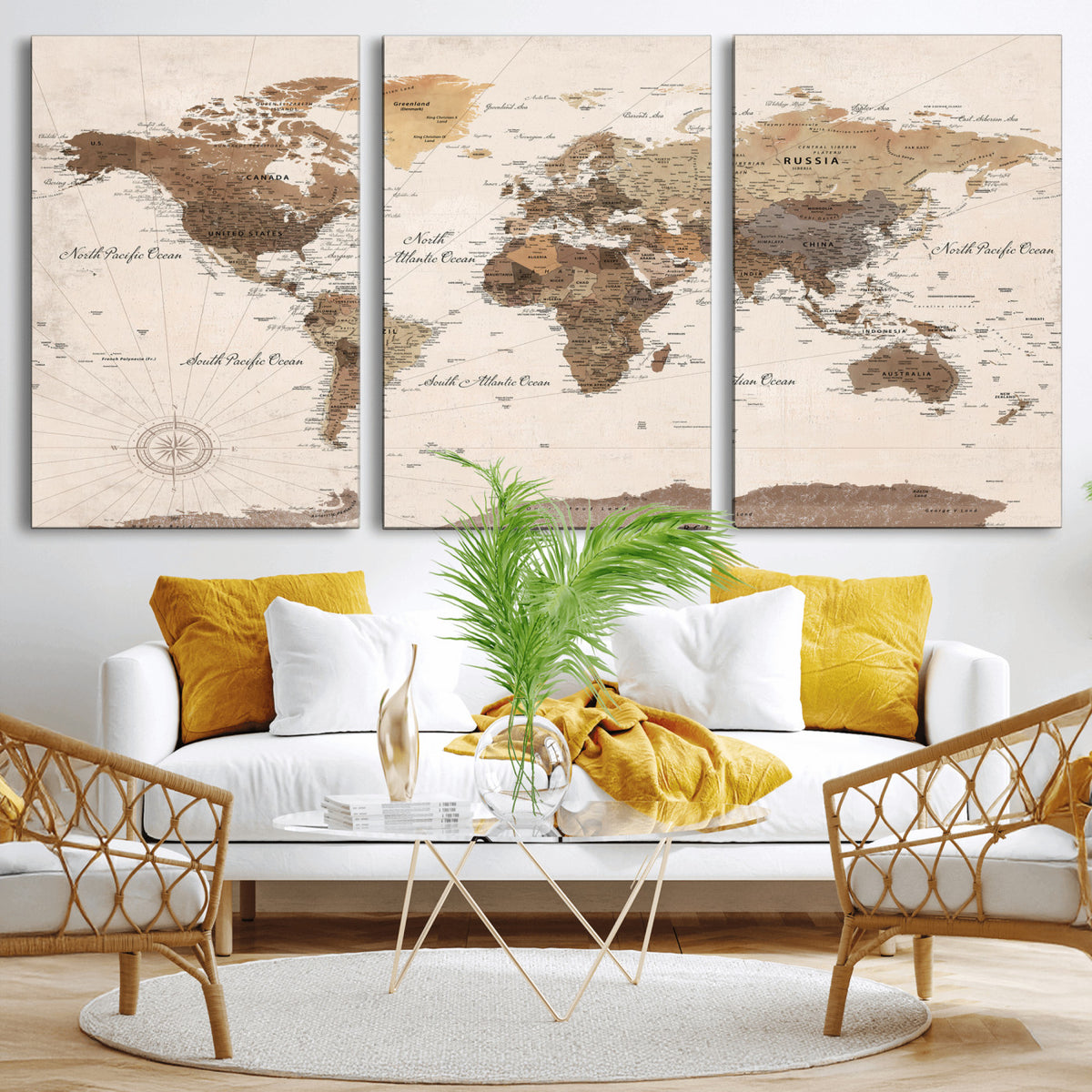 69860078-MGV-CV-36X24 - World Map Wall Art Canvas Print, Modern Decorative Framed Map Artwork Prints for Living Room, Office, Bedroom Wall Decor