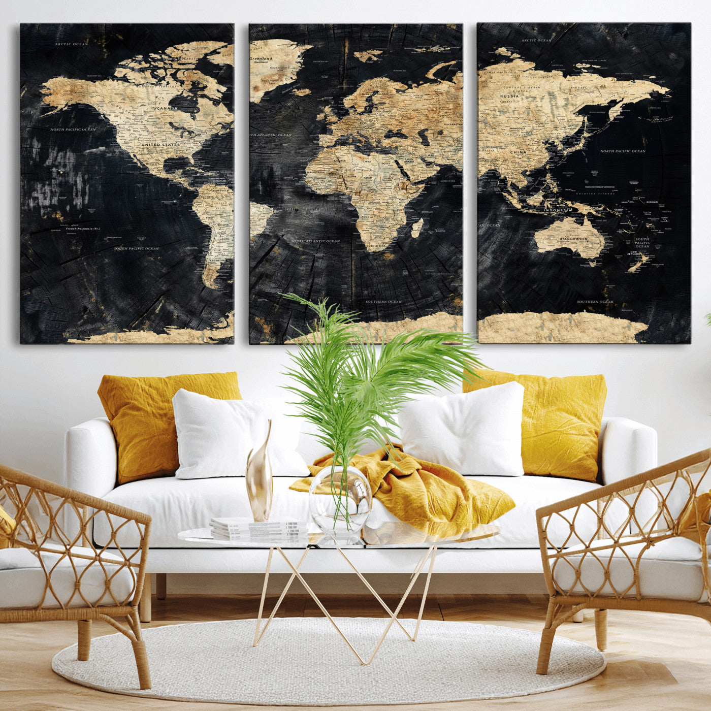 45535041-MGV-CV-36X24 - World Map Wall Art Canvas Print, Modern Decorative Framed Map Artwork Prints for Living Room, Office, Bedroom Wall Decor