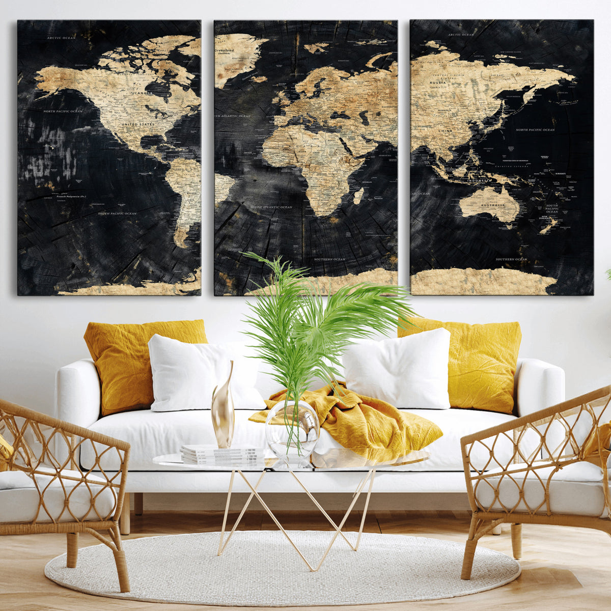 45535041-MGV-CV-36X24 - Framed Large World Map Wall Art Canvas Print for Living Room