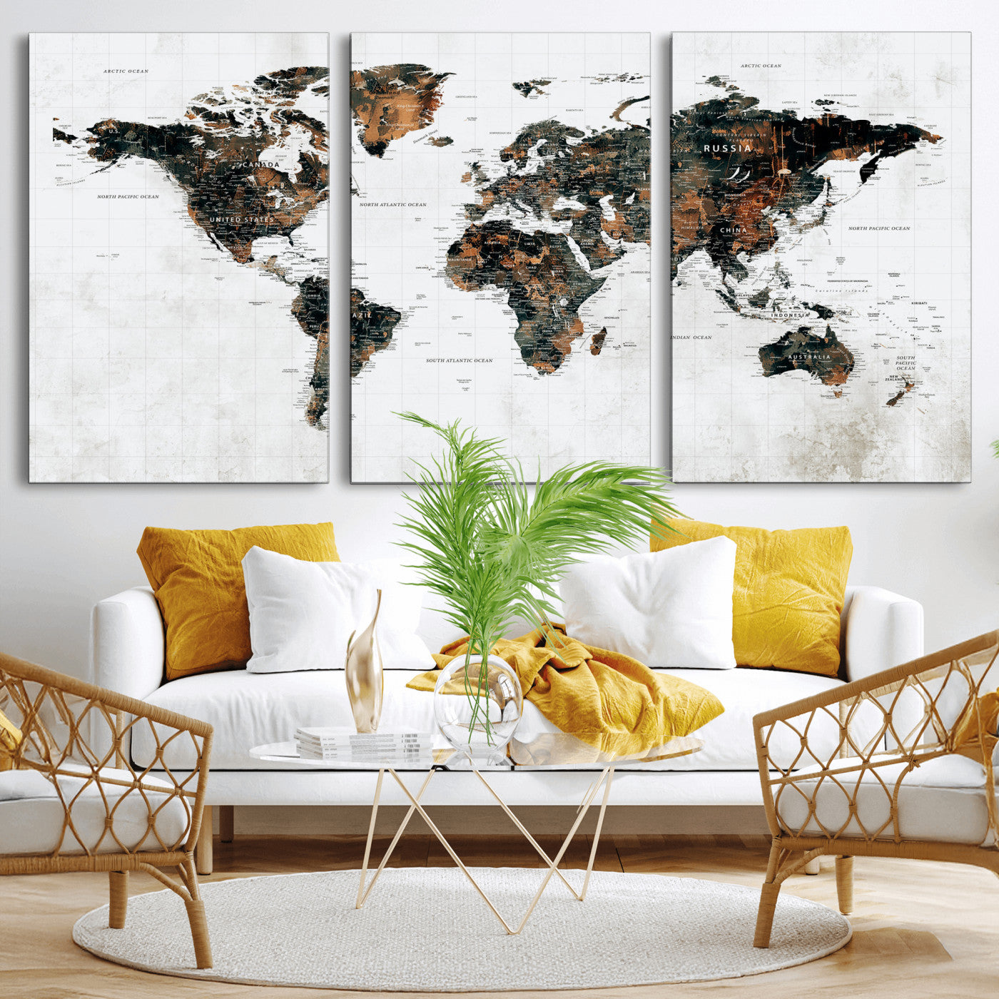 60008766-MGV-CV-36X24 - World Map Wall Art Canvas Print, Modern Decorative Framed Map Artwork Prints for Living Room, Office, Bedroom Wall Decor