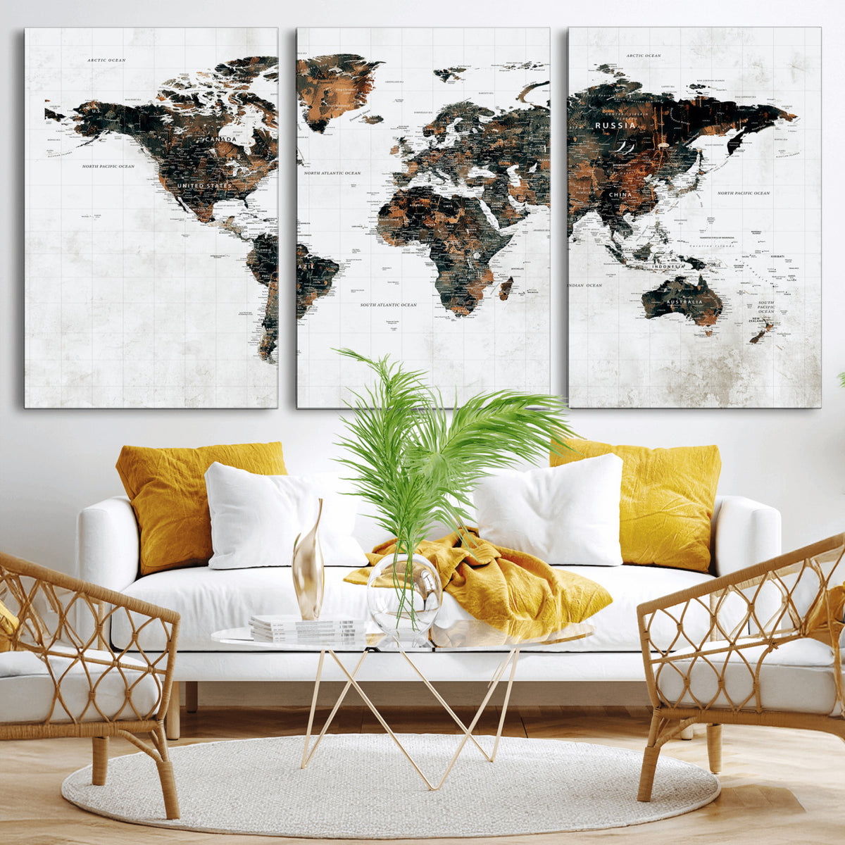 60008766-MGV-CV-36X24 - Large World Map Canvas Print – Framed Travel Map Wall Art