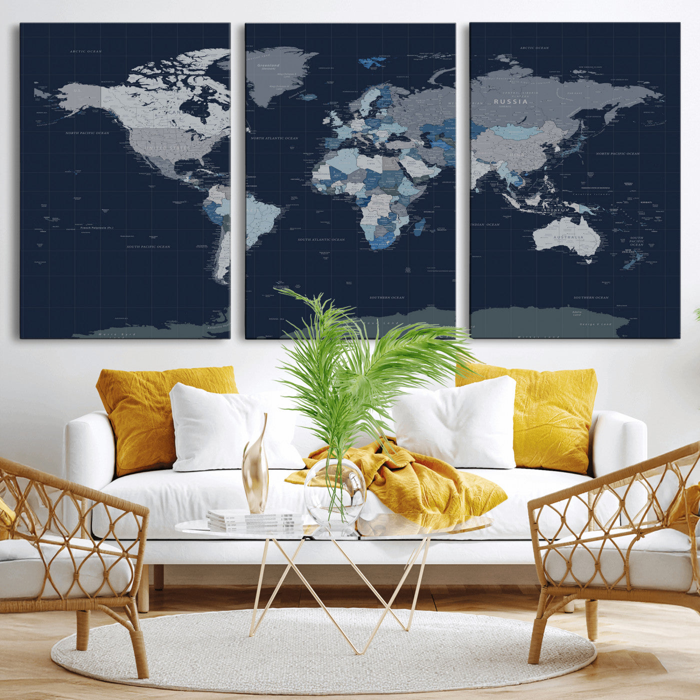 17712680-MGV-CV-36X24 - World Map Wall Art Canvas Print, Modern Decorative Framed Map Artwork Prints for Living Room, Office, Bedroom Wall Decor