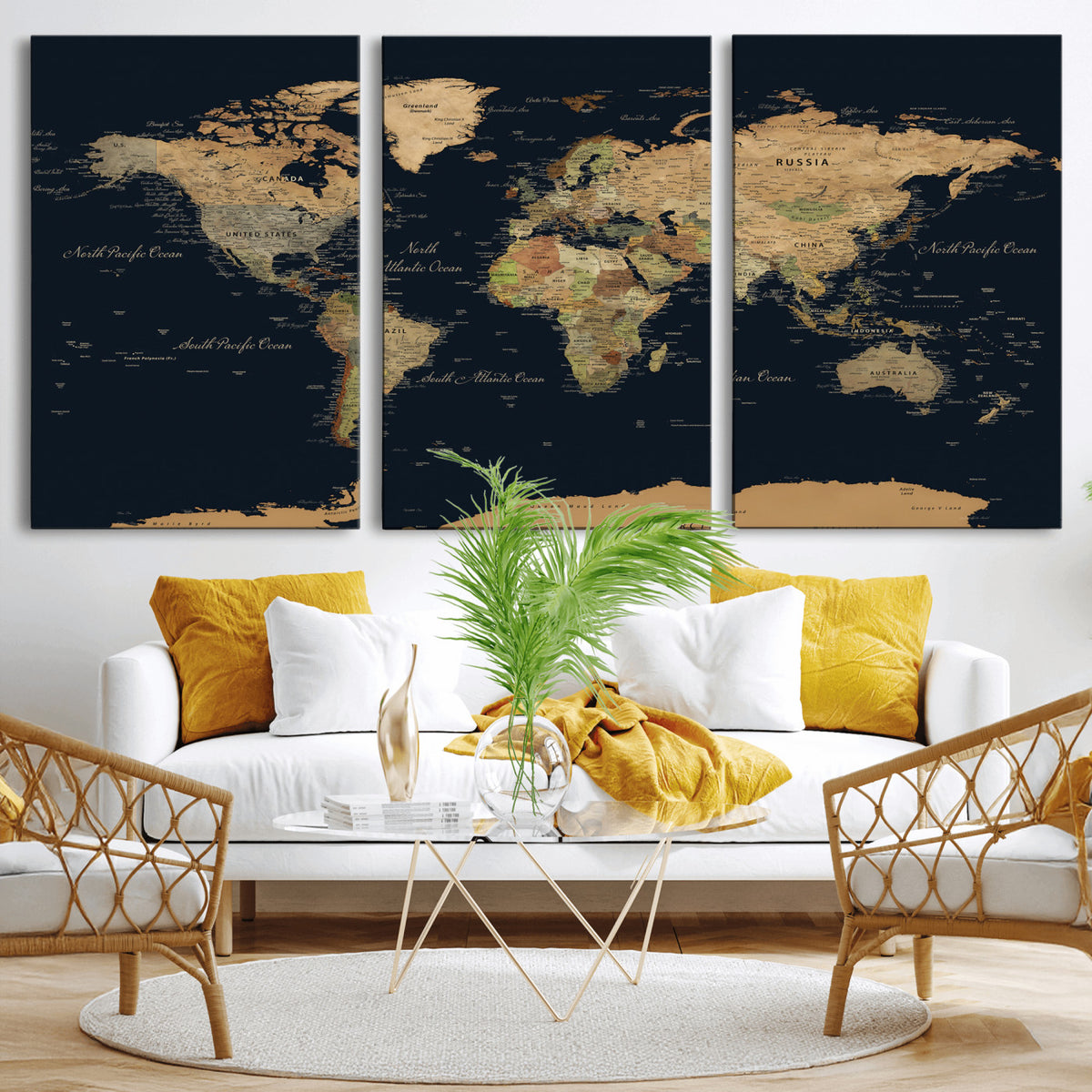 94449133-MGV-CV-36X24 - Vintage World Map Canvas on the Dark Background Wall Art