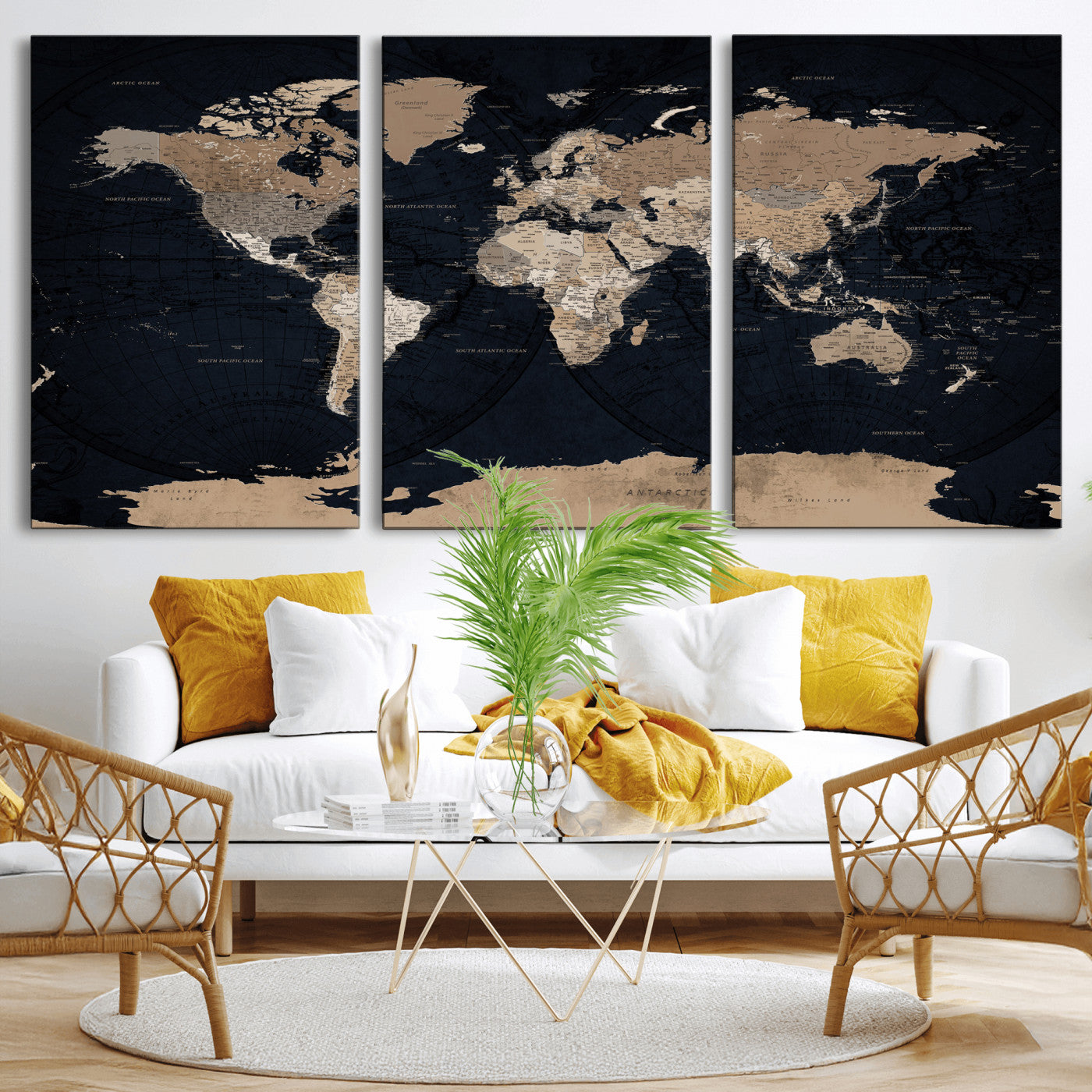 25812727-MGV-CV-36X24 - World Map Wall Art Canvas Print, Modern Decorative Framed Map Artwork Prints for Living Room, Office, Bedroom Wall Decor
