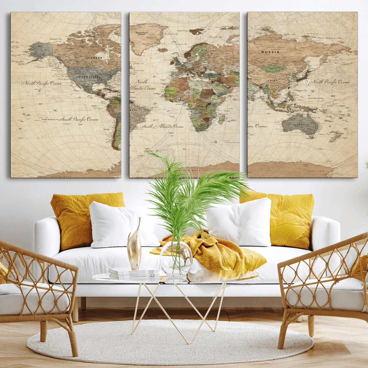 16856902-MGV-CV-36X24 - Vintage World Map Canvas Wall Art - Rustic Grunge Texture