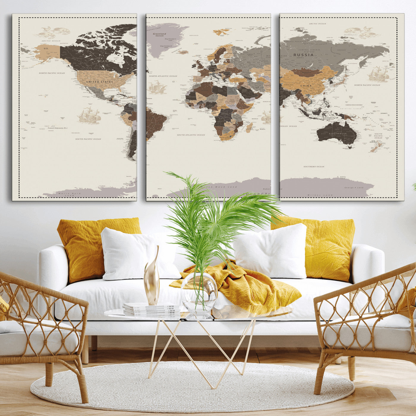 58777746-MGV-CV-36X24 - World Map Wall Art Canvas Print, Modern Decorative Framed Map Artwork Prints for Living Room, Office, Bedroom Wall Decor