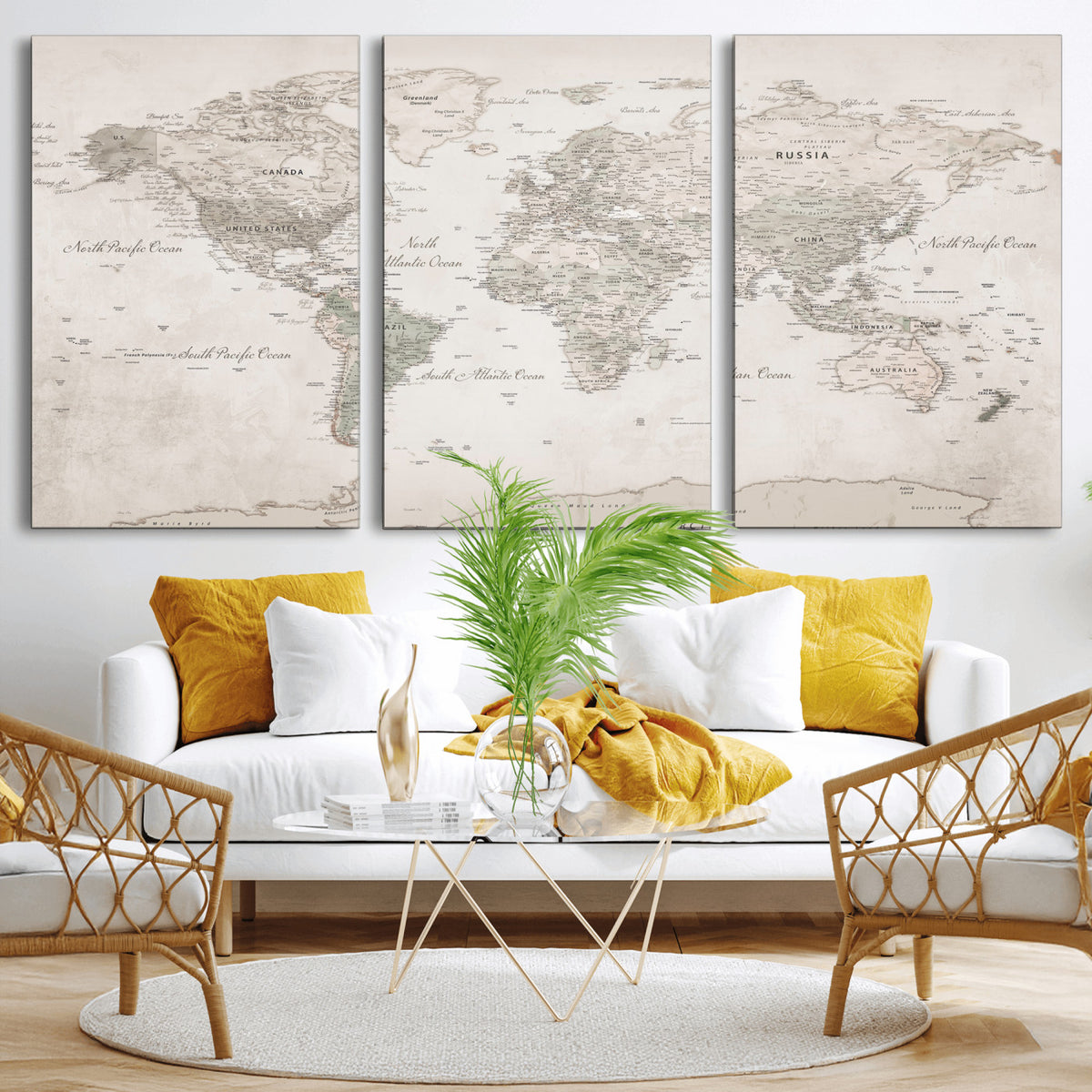 90355419-MGV-CV-36X24 - Antique Style World Map Canvas Print | Vintage Detailed World Map Art for Travel Lovers