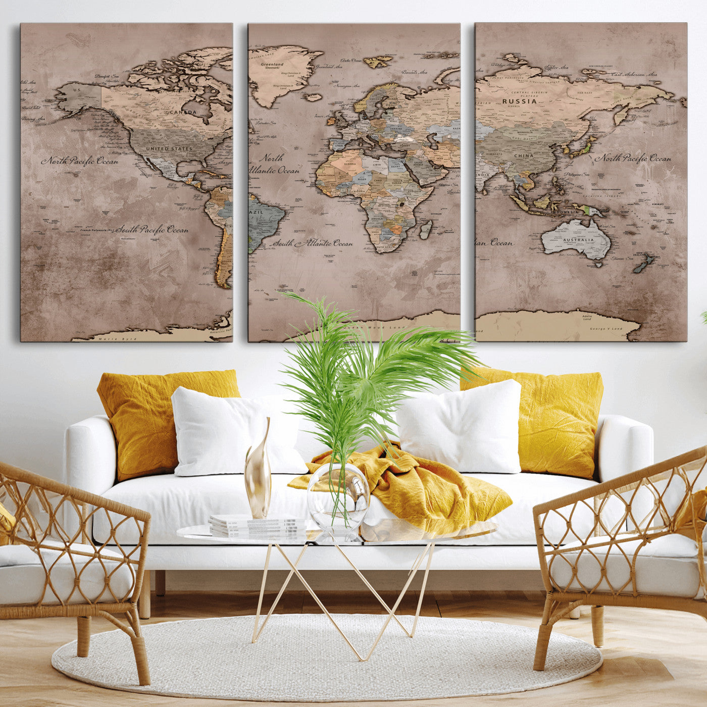 91471273-MGV-CV-36X24 - World Map Wall Art Canvas Print, Modern Decorative Framed Map Artwork Prints for Living Room, Office, Bedroom Wall Decor