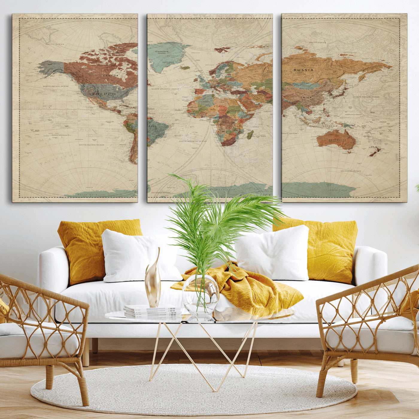 74172497-MGV-CV-36X24 - World Map Wall Art Canvas Print, Modern Decorative Framed Map Artwork Prints for Living Room, Office, Bedroom Wall Decor