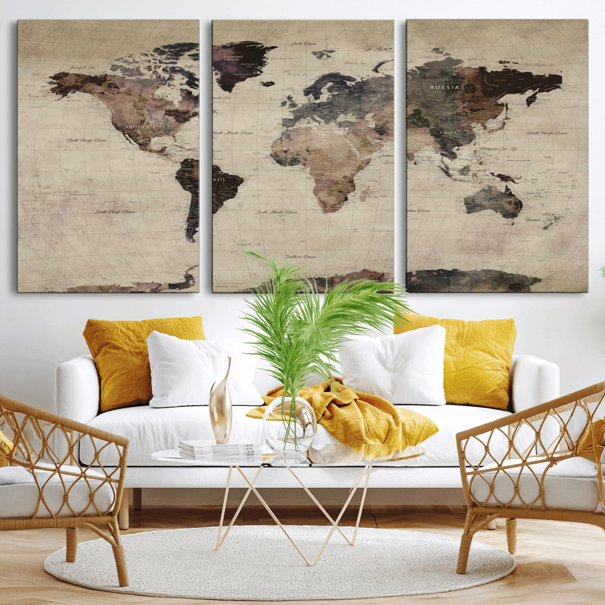 59159103-MGV-CV-36X24 - World Map Canvas Print, Detailed Map of the World, Adventure Gift for Couples and Anniversaries