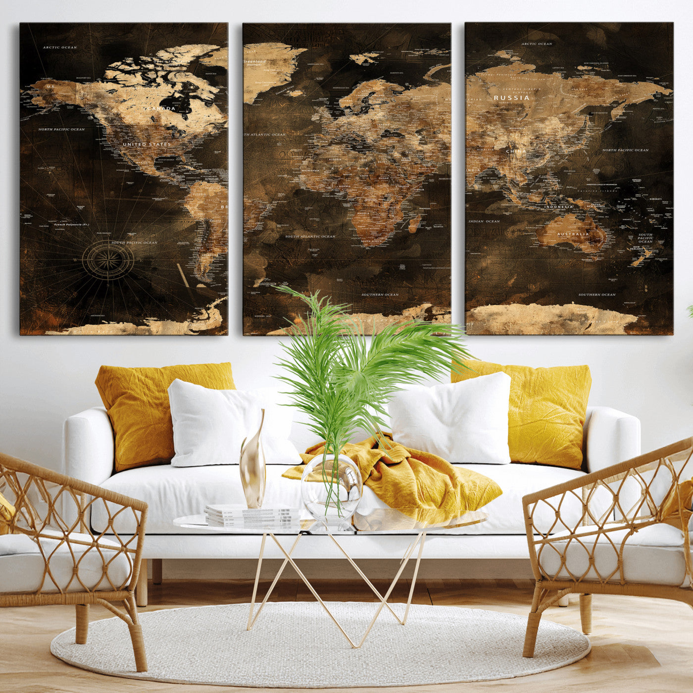 97742922-MGV-CV-36X24 - World Map Wall Art Canvas Print, Modern Decorative Framed Map Artwork Prints for Living Room, Office, Bedroom Wall Decor