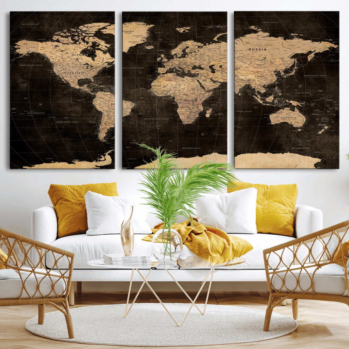 17790470-MGV-CV-36X24 - World Map Wall Art Canvas Print, Modern Decorative Framed Map Artwork Prints for Living Room, Office, Bedroom Wall Decor