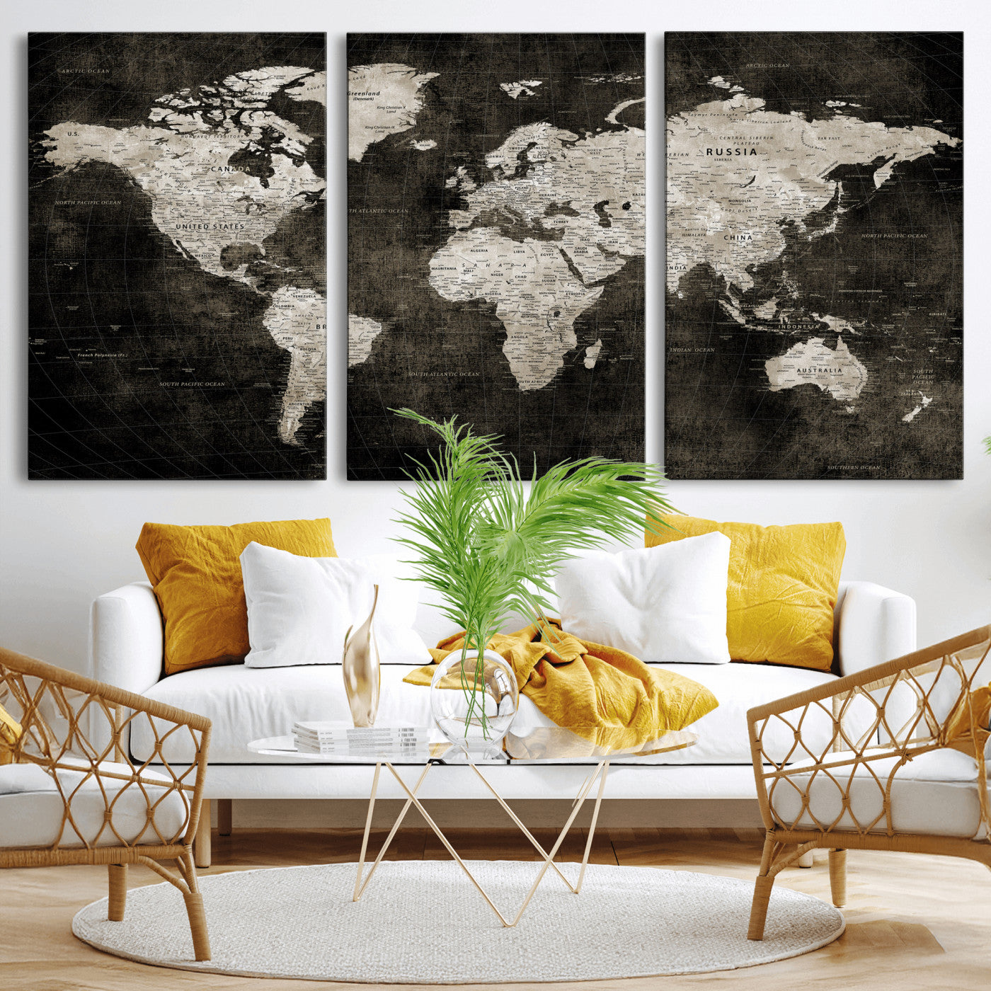 94581666-MGV-CV-36X24 - World Map Wall Art Canvas Print, Modern Decorative Framed Map Artwork Prints for Living Room, Office, Bedroom Wall Decor