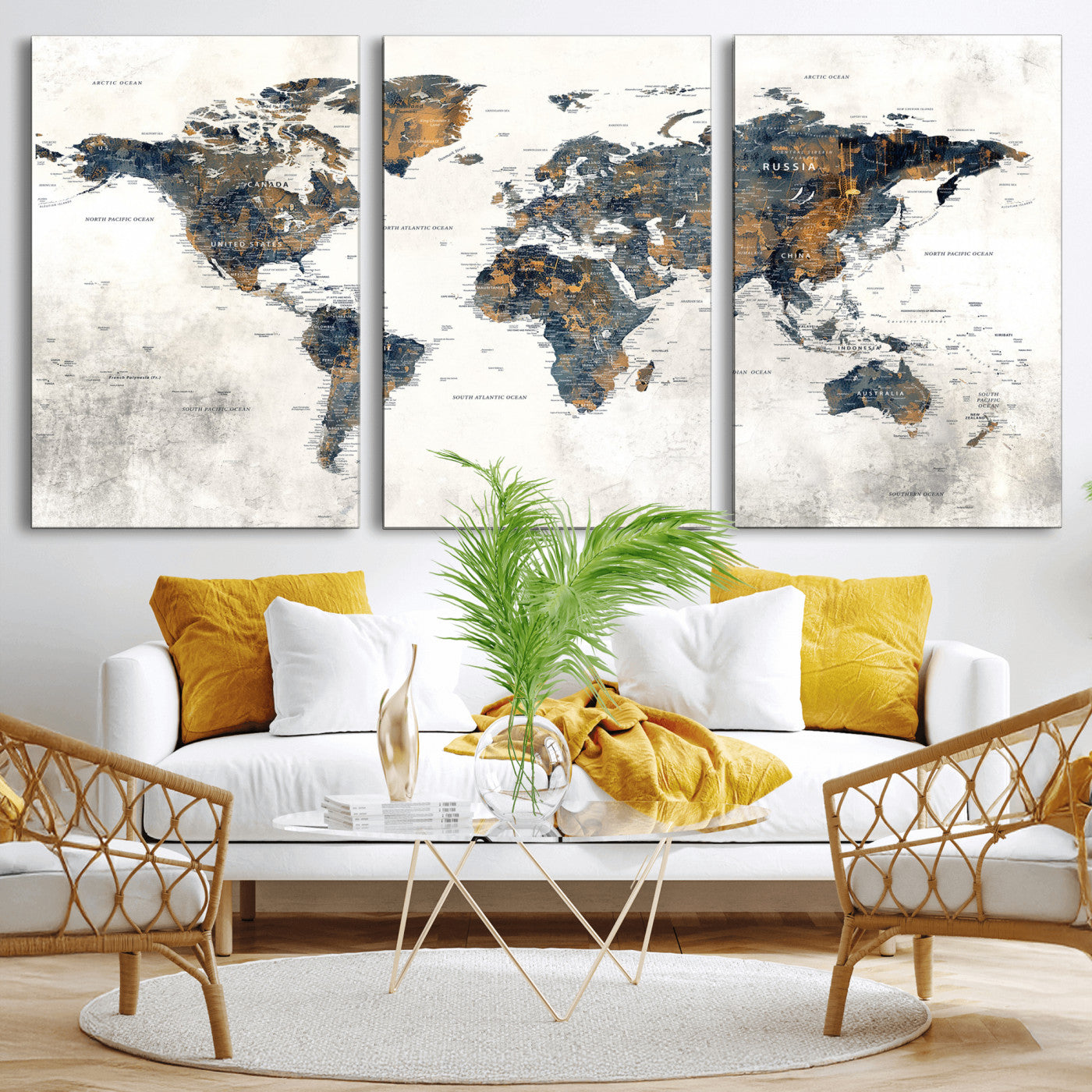 52451147-MGV-CV-36X24 - World Map Wall Art Canvas Print, Modern Decorative Framed Map Artwork Prints for Living Room, Office, Bedroom Wall Decor