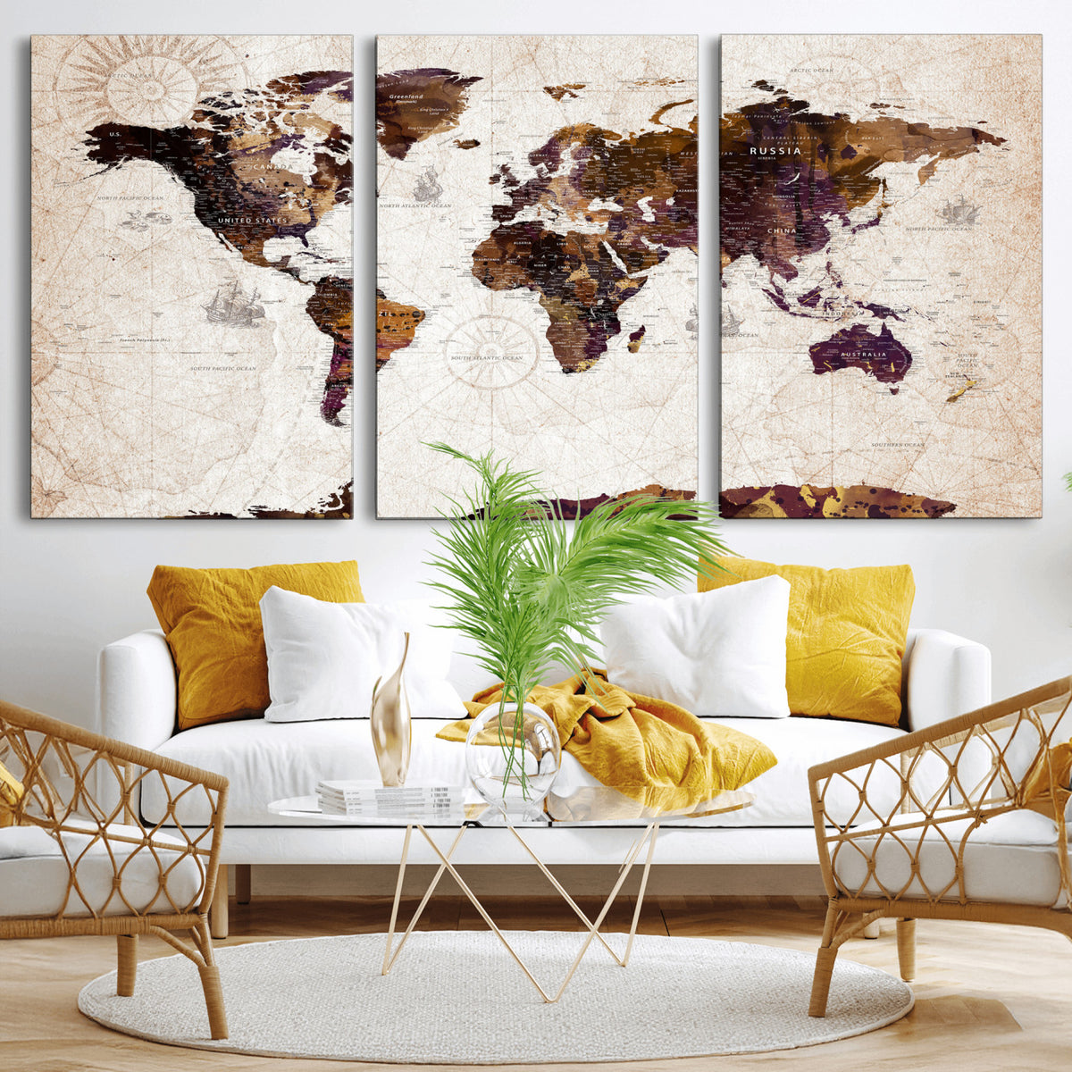 53400857-MGV-CV-36X24 - Blue Watercolor World Map Canvas Print – Framed Modern Wall