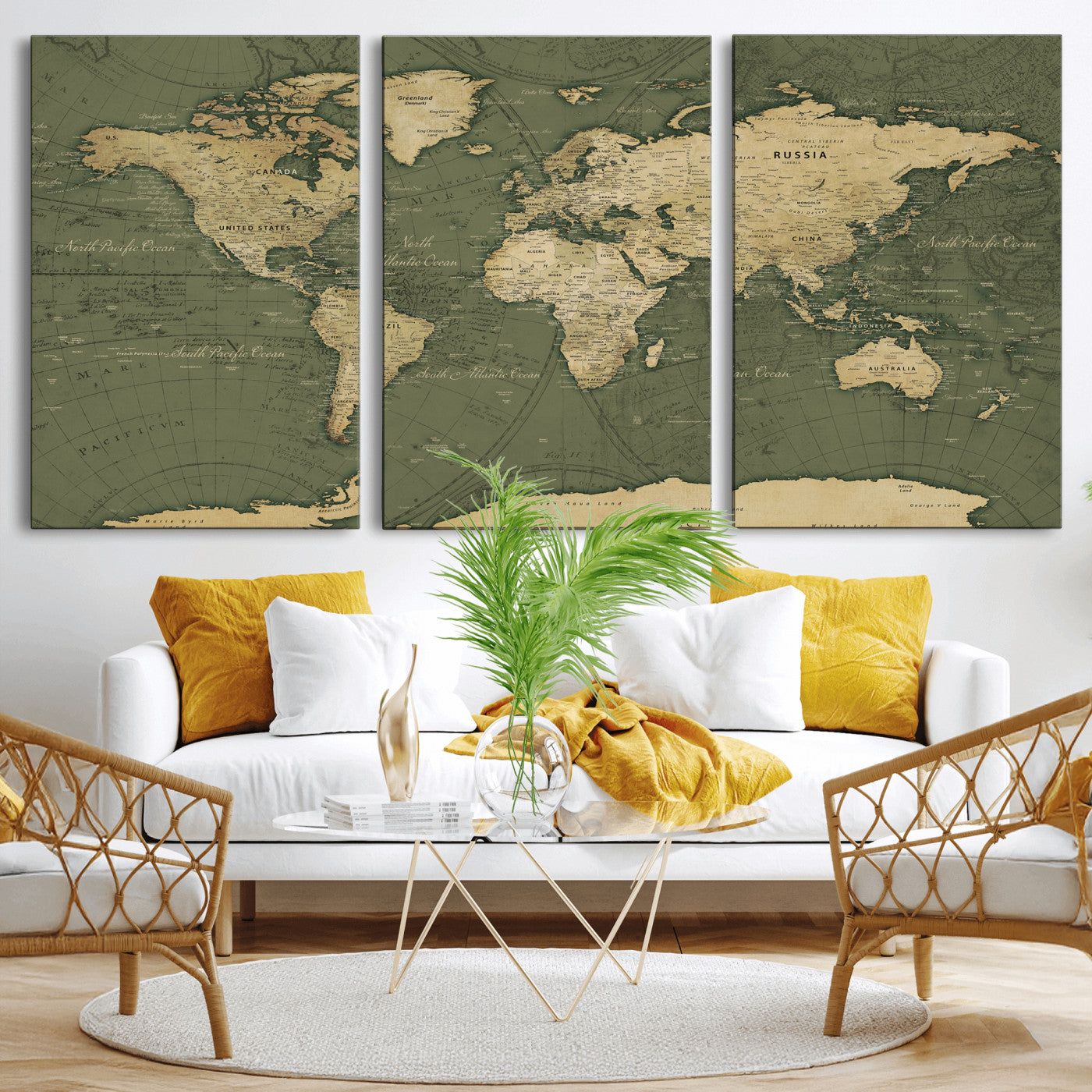 75846040-MGV-CV-36X24 - World Map Wall Art Canvas Print, Modern Decorative Framed Map Artwork Prints for Living Room, Office, Bedroom Wall Decor