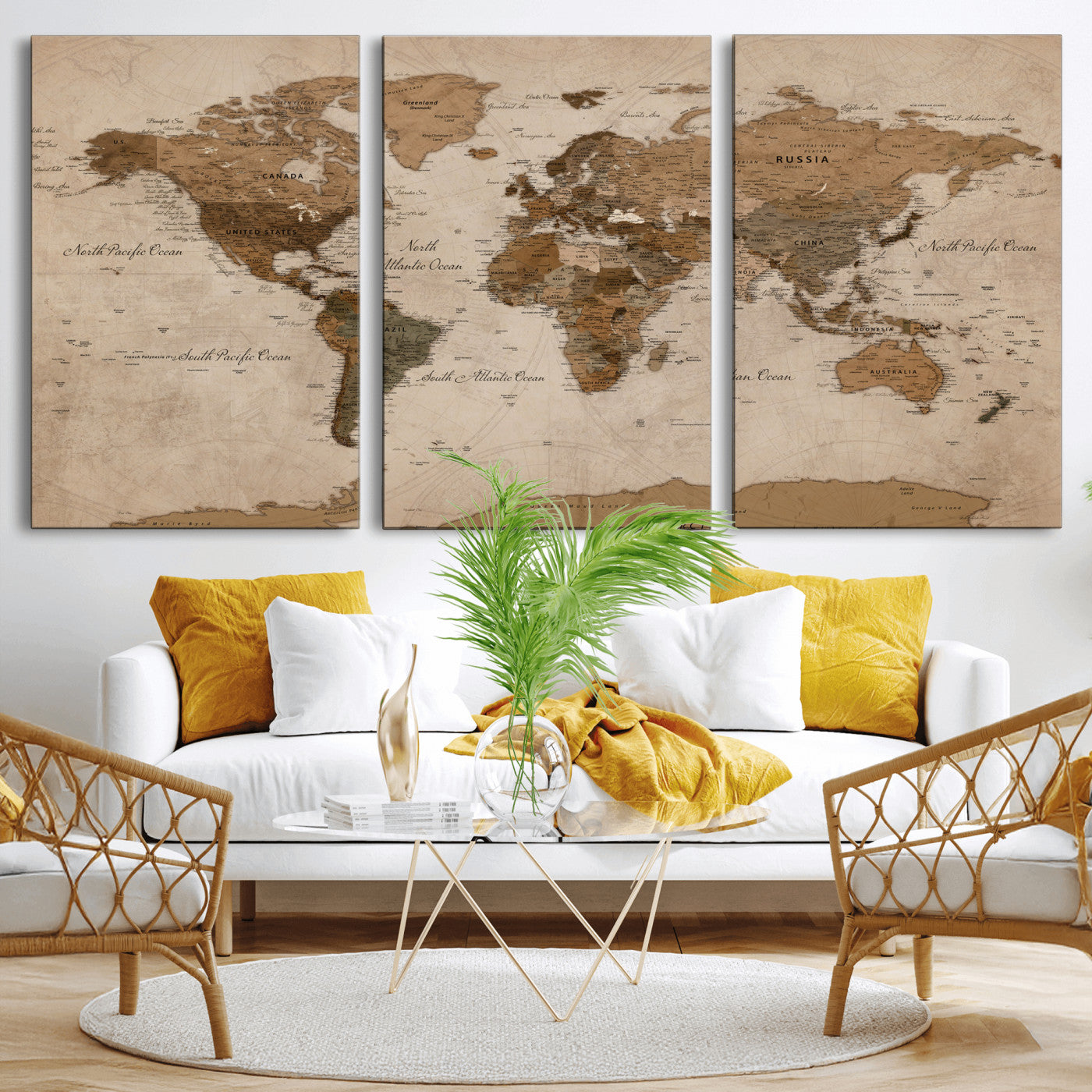 40064188-MGV-CV-36X24 - World Map Wall Art Canvas Print, Modern Decorative Framed Map Artwork Prints for Living Room, Office, Bedroom Wall Decor