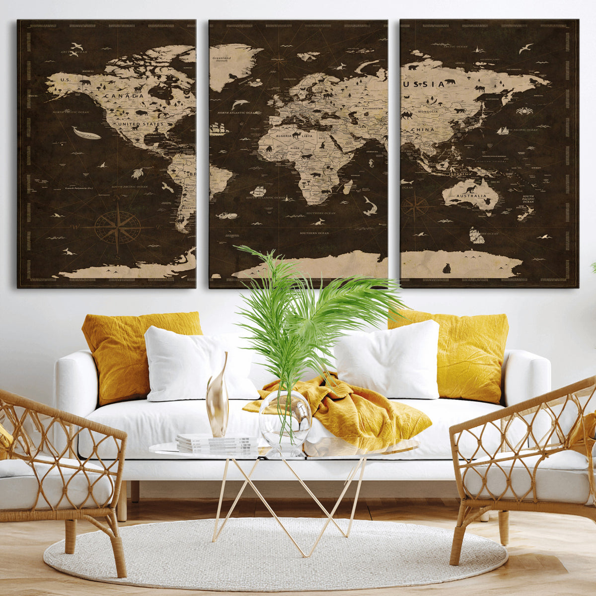 44276398-MGV-CV-36X24 - World Map Wall Art Canvas Print, Modern Decorative Framed Map Artwork Prints for Living Room, Office, Bedroom Wall Decor