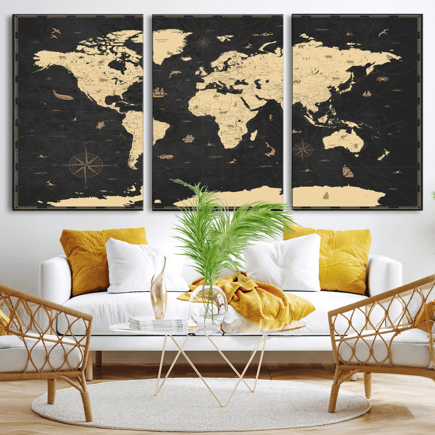 75220264-MGV-CV-36X24 - World Map Wall Art Canvas Print, Modern Decorative Framed Map Artwork Prints for Living Room, Office, Bedroom Wall Decor