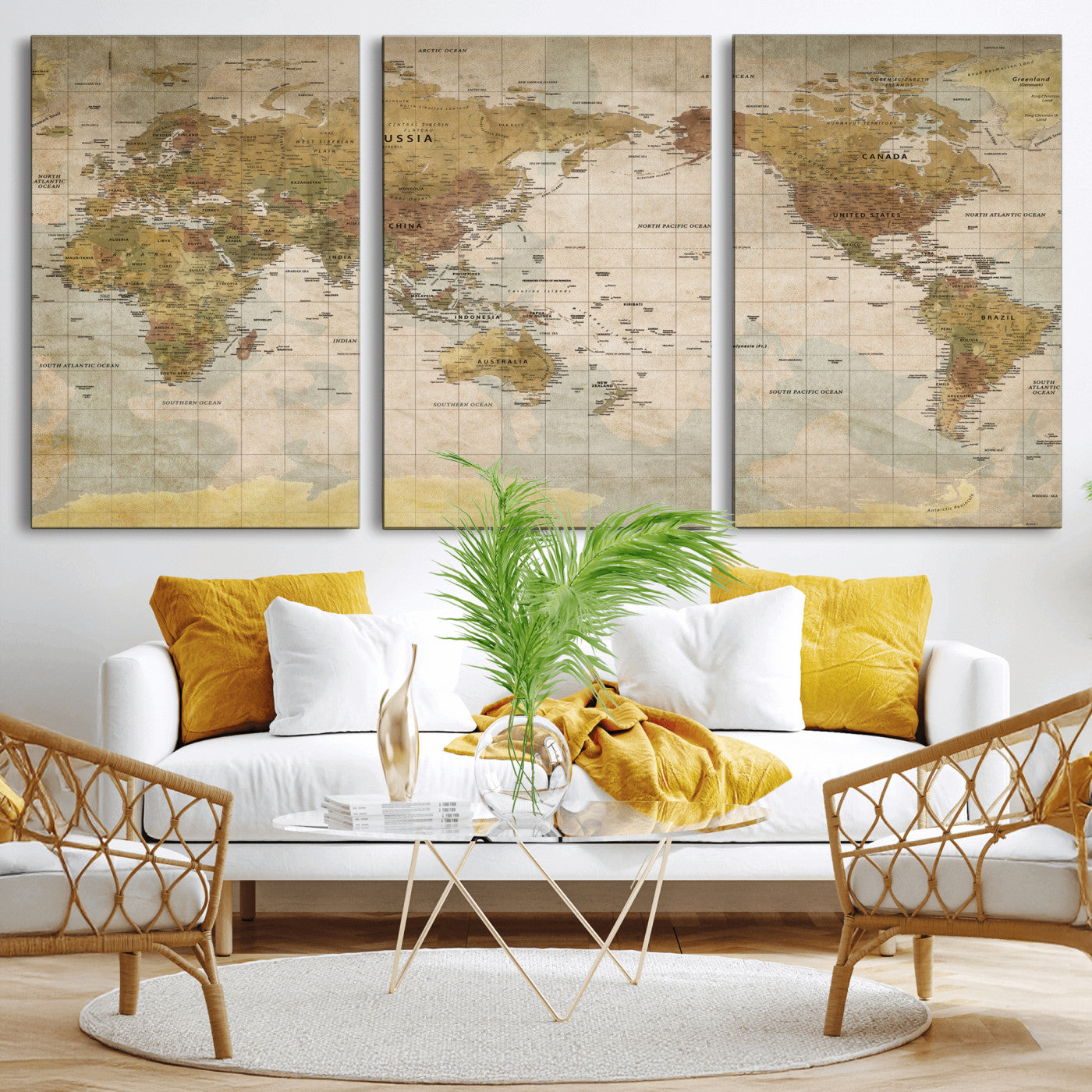22305205-MGV-CV-36X24 - World Map Wall Art Canvas Print, Modern Decorative Framed Map Artwork Prints for Living Room, Office, Bedroom Wall Decor