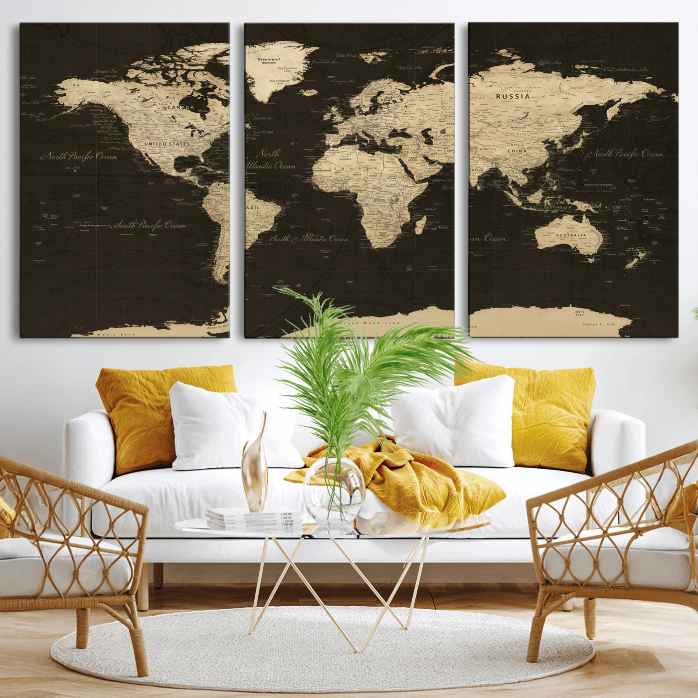 89024244-MGV-CV-36X24 - World Map Wall Art Canvas Print, Modern Decorative Framed Map Artwork Prints for Living Room, Office, Bedroom Wall Decor
