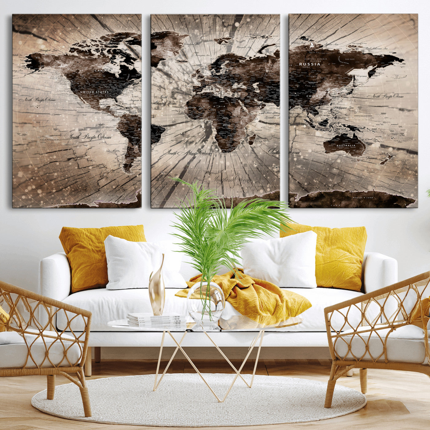 94623295-MGV-CV-36X24 - World Map Wall Art Canvas Print, Modern Decorative Framed Map Artwork Prints for Living Room, Office, Bedroom Wall Decor