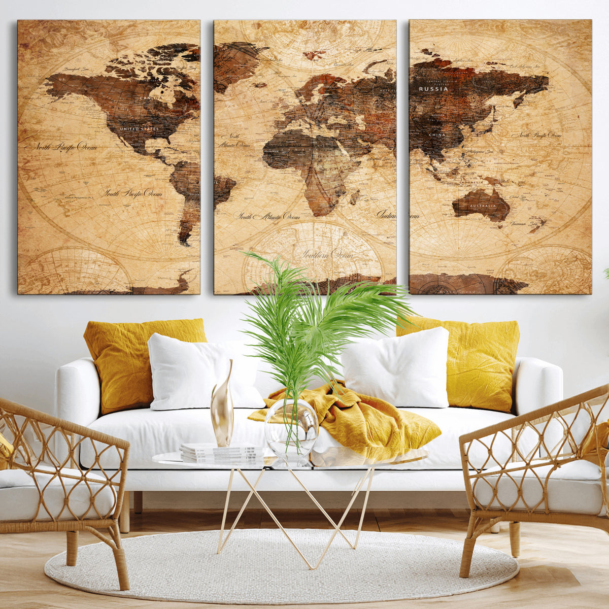 40760475-MGV-CV-36X24 - World Map Wall Art Canvas Print, Modern Decorative Framed Map Artwork Prints for Living Room, Office, Bedroom Wall Decor