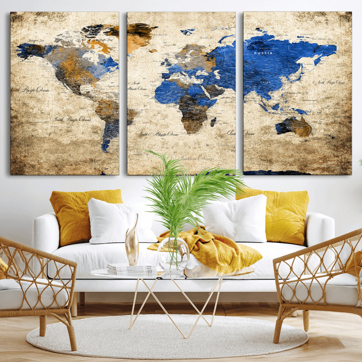 27314341-MGV-CV-36X24 - World Map Wall Art Canvas Print, Modern Decorative Framed Map Artwork Prints for Living Room, Office, Bedroom Wall Decor
