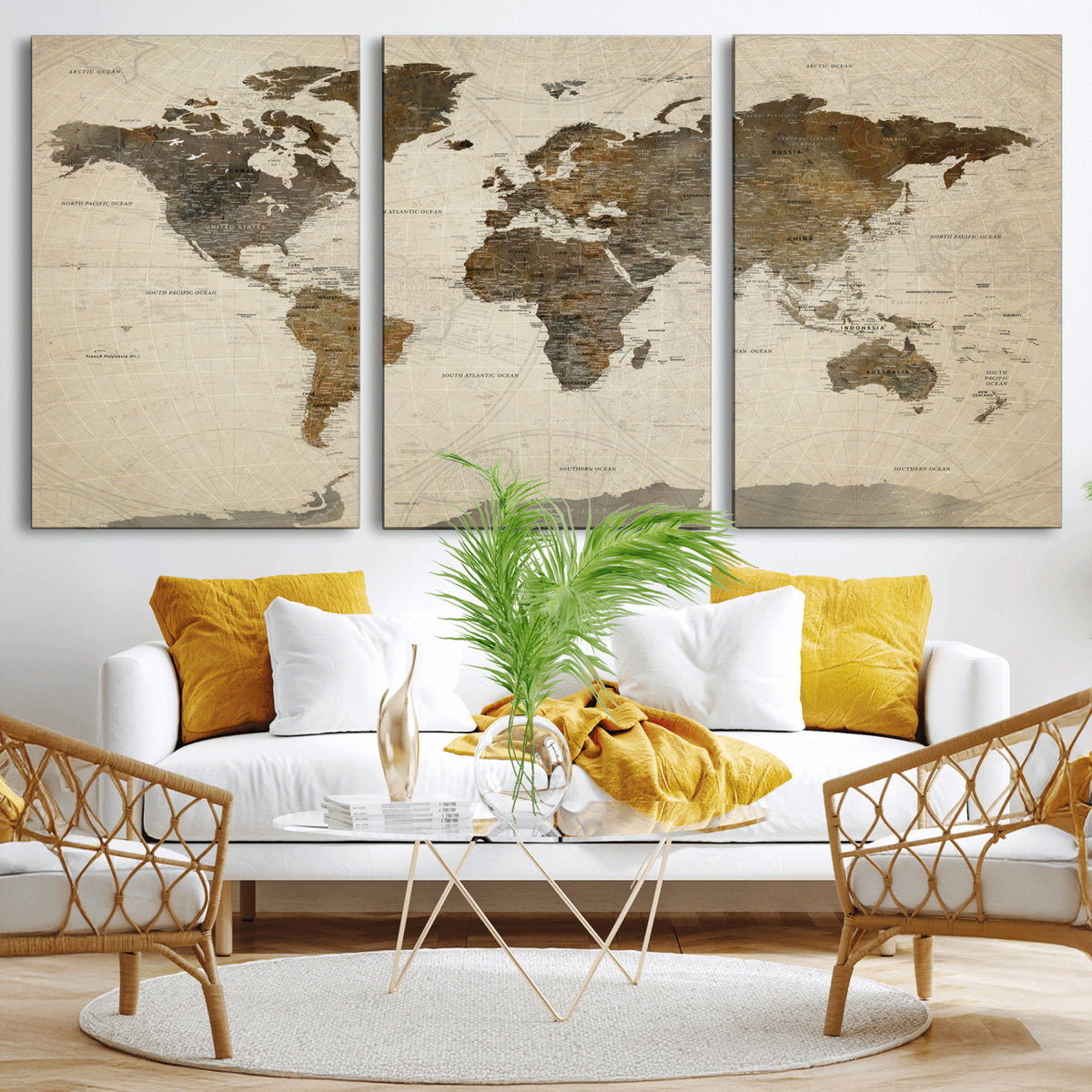 49623468-MGV-CV-36X24 - World Map Wall Art Canvas Print, Modern Decorative Framed Map Artwork Prints for Living Room, Office, Bedroom Wall Decor
