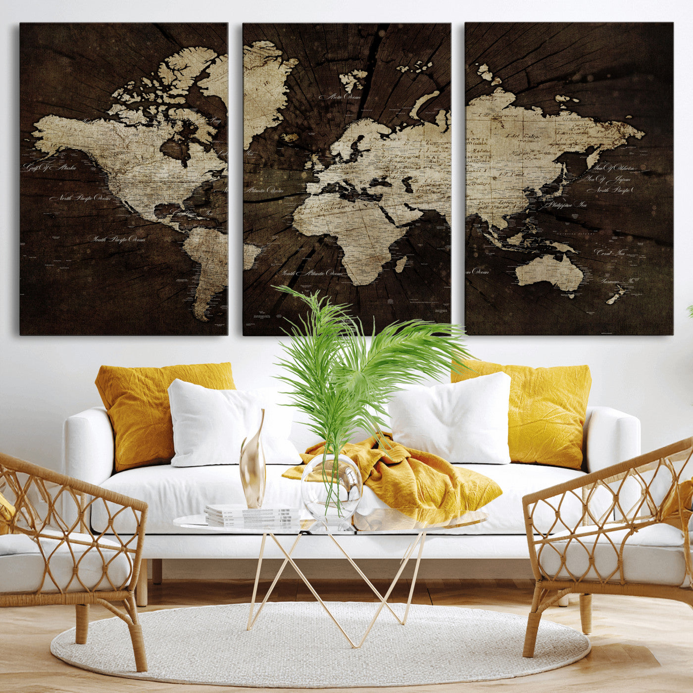 40991509-MGV-CV-36X24 - World Map Wall Art Canvas Print, Modern Decorative Framed Map Artwork Prints for Living Room, Office, Bedroom Wall Decor