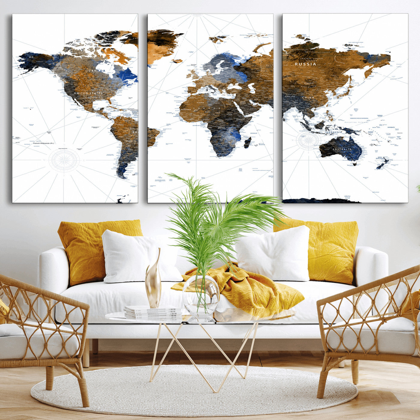 56364879-MGV-CV-36X24 - World Map Wall Art Canvas Print, Modern Decorative Framed Map Artwork Prints for Living Room, Office, Bedroom Wall Decor