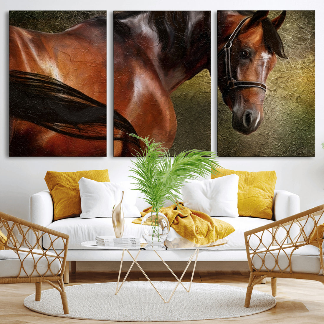 Majestic Brown Horse Wall Art Canvas Print, Framed Equestrian Artwork