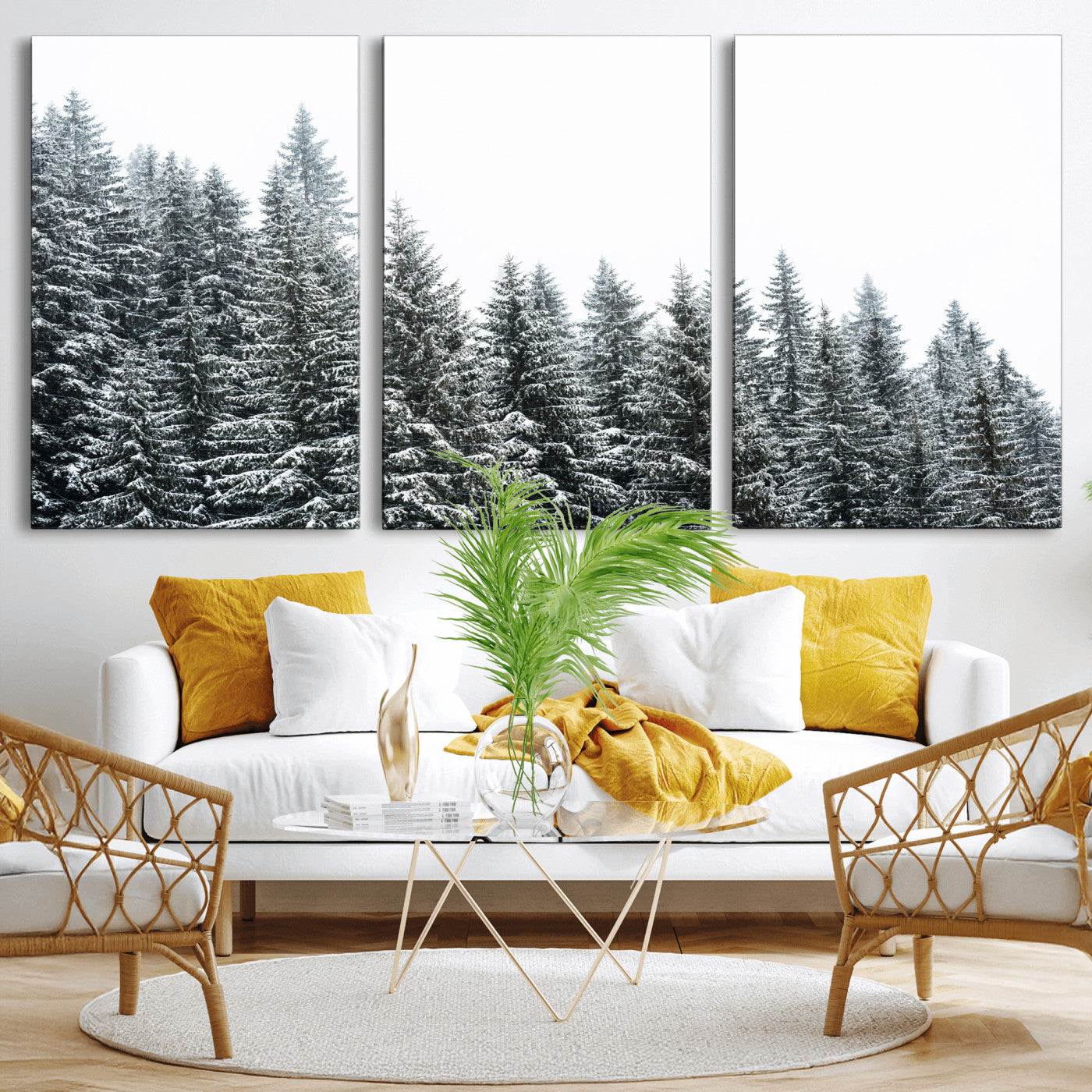 69566941-MGV-CV-36X24 - Misty Mountain Forest Canvas Print, Foggy Pine Trees Nature Wall Art, Framed Canvas Ready to Hang