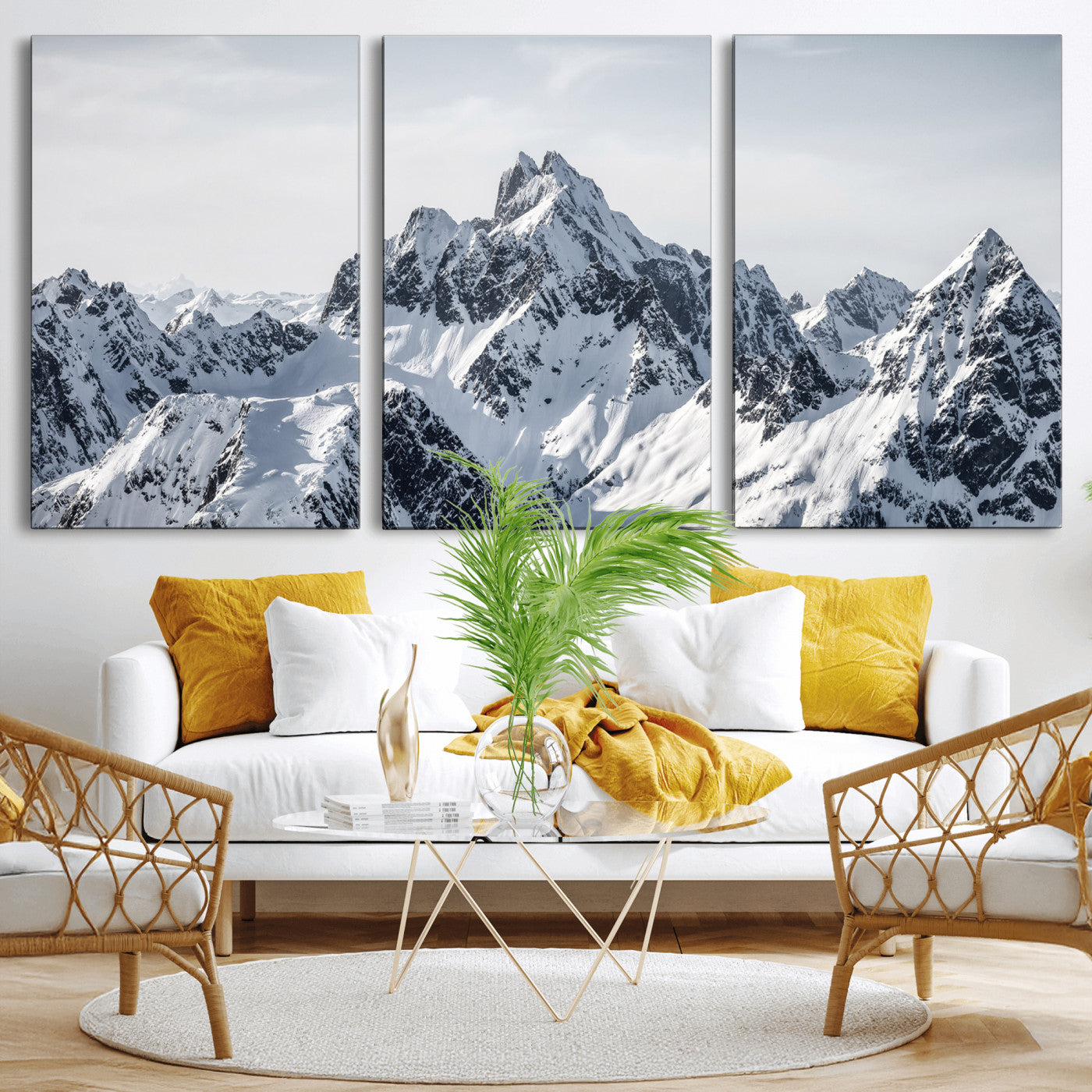 33126265-MGV-CV-36X24 - Snowy Mountain Range Canvas Print, Alpine Peaks Landscape Wall Art, Framed Canvas Ready to Hang