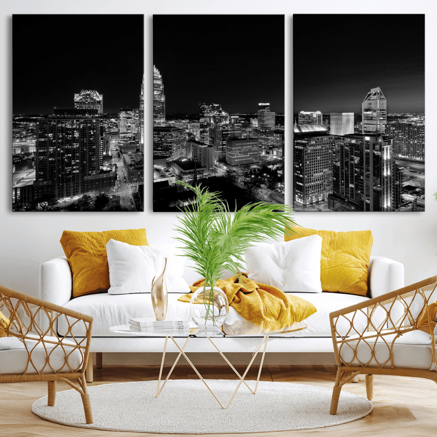 68329345-MGV-CV-36X24 - Atlanta Skyline Wall Art Canvas Print, Atlanta Downtown Night Cityscape Print for Modern Urban Wall Decor