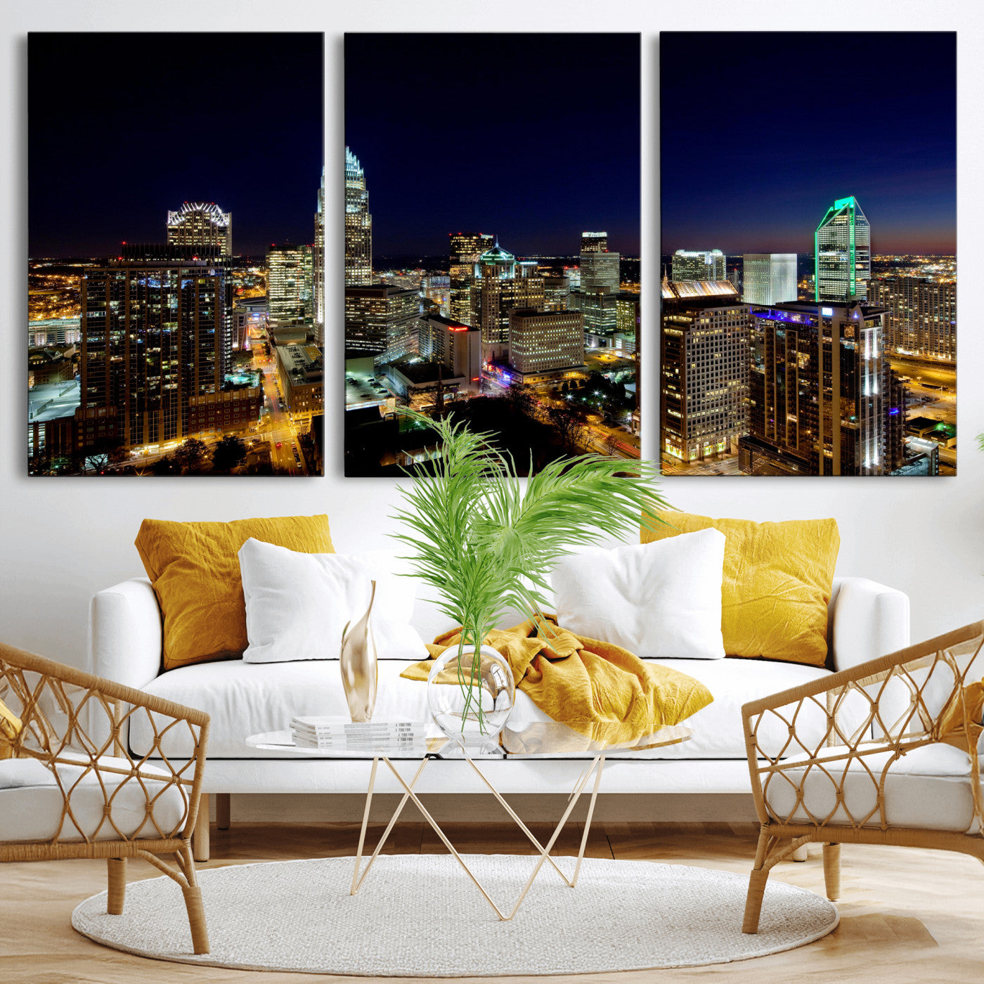 47163738-MGV-CV-36X24 - Atlanta Skyline Wall Art Canvas Print, Atlanta Downtown Night Cityscape Print for Modern Urban Wall Decor