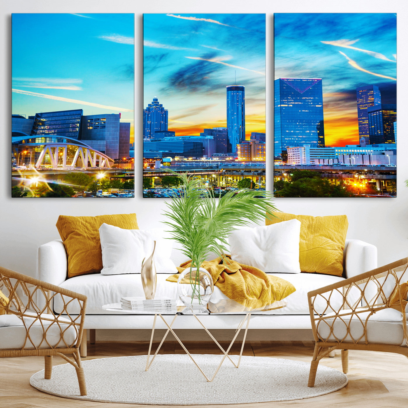 23097797-MGV-CV-36X24 - Atlanta Skyline Wall Art Canvas Print, Atlanta Downtown Night Cityscape Print for Modern Urban Wall Decor