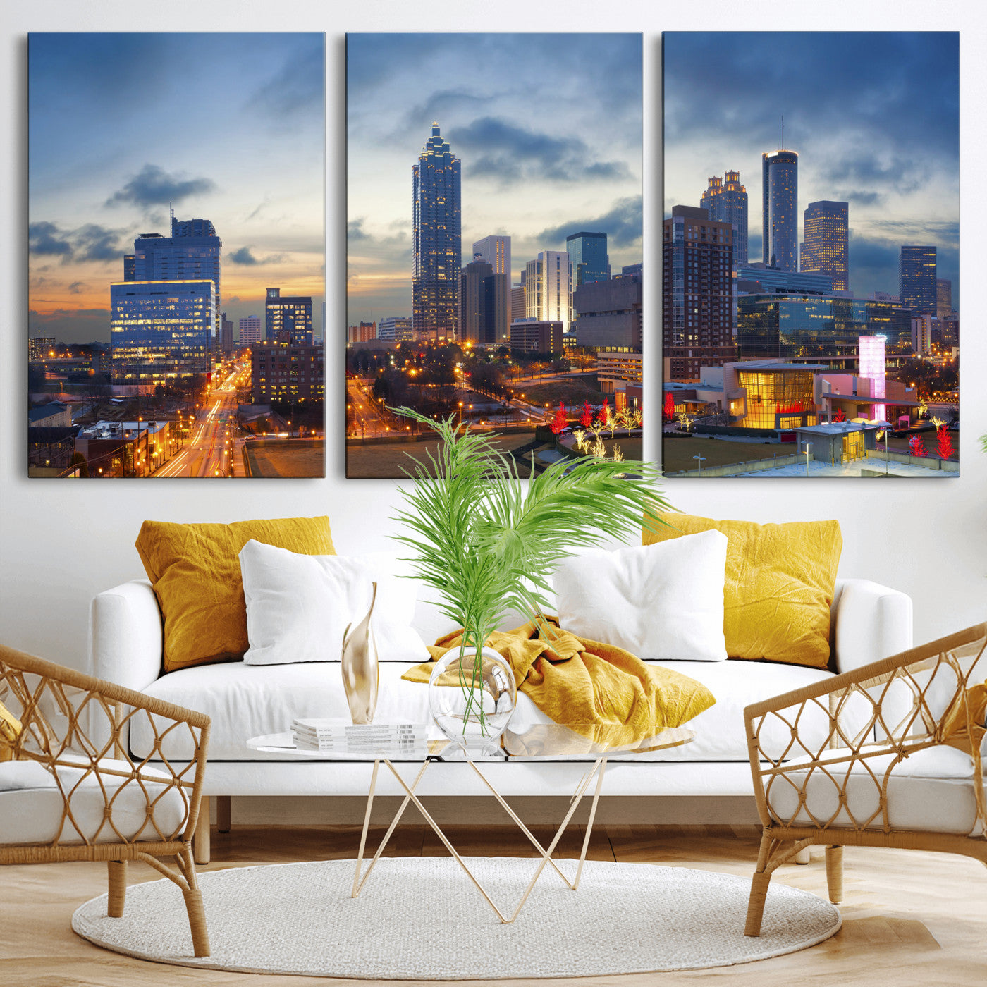 18461309-MGV-CV-36X24 - Atlanta Skyline Wall Art Canvas Print, Atlanta Downtown Night Cityscape Print for Modern Urban Wall Decor
