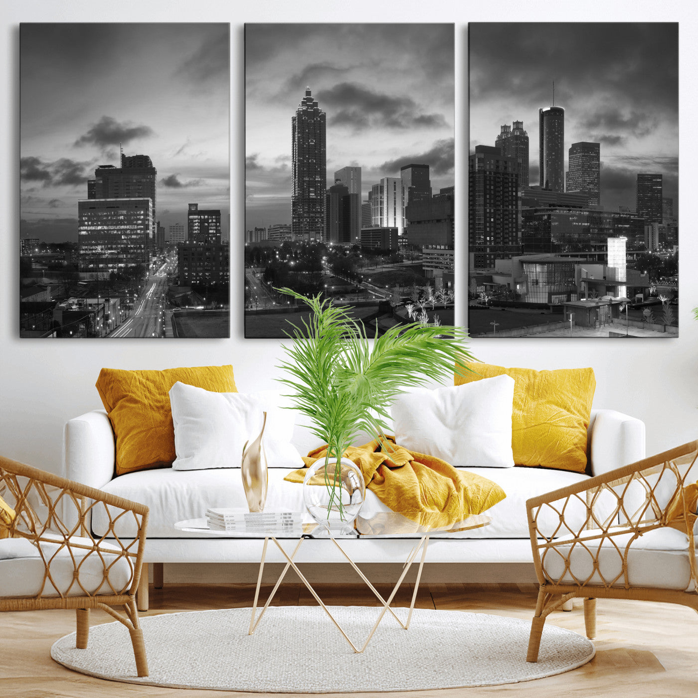 91959506-MGV-CV-36X24 - Atlanta Skyline Wall Art Canvas Print, Atlanta Downtown Night Cityscape Print for Modern Urban Wall Decor