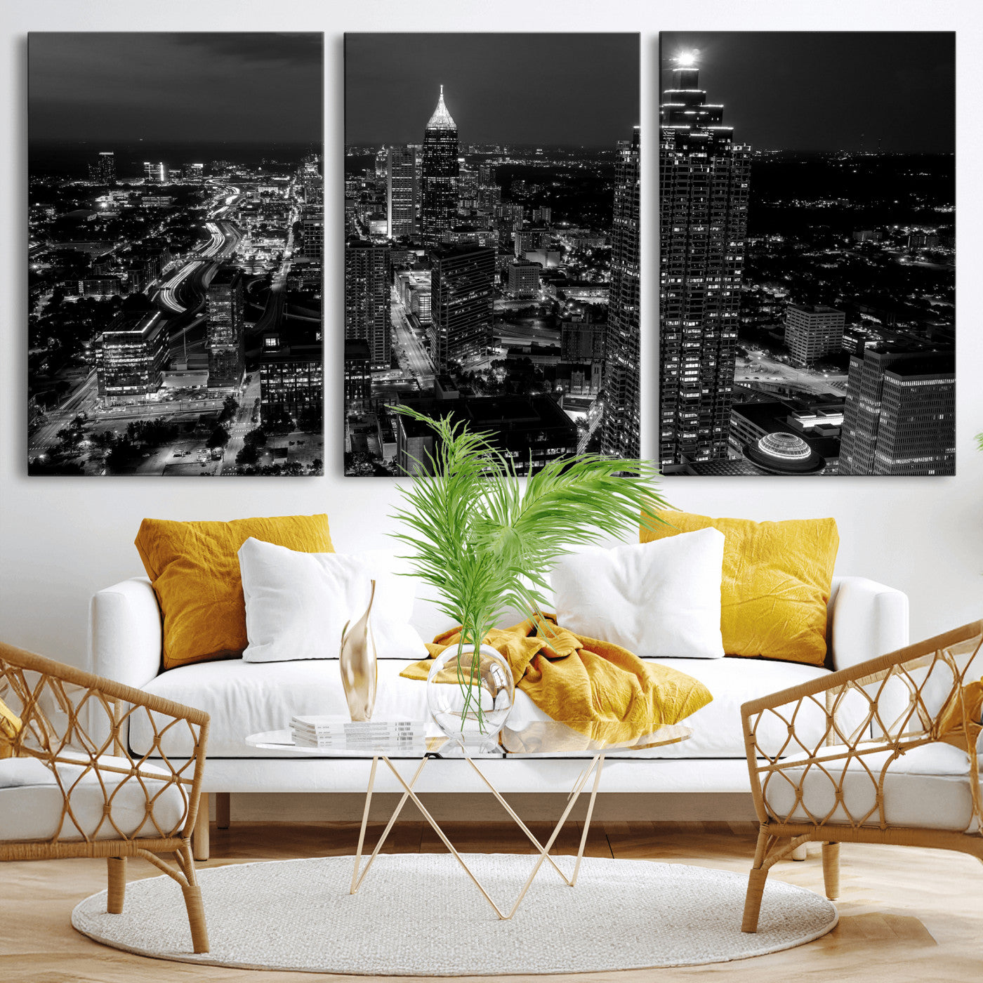 56773510-MGV-CV-36X24 - Atlanta Skyline Wall Art Canvas Print, Atlanta Downtown Night Cityscape Print for Modern Urban Wall Decor