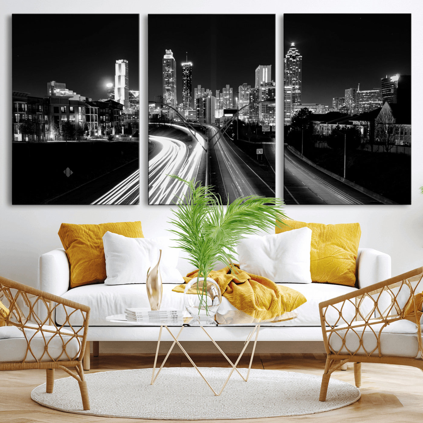 80330064-MGV-CV-36X24 - Atlanta Skyline Wall Art Canvas Print, Atlanta Downtown Night Cityscape Print for Modern Urban Wall Decor