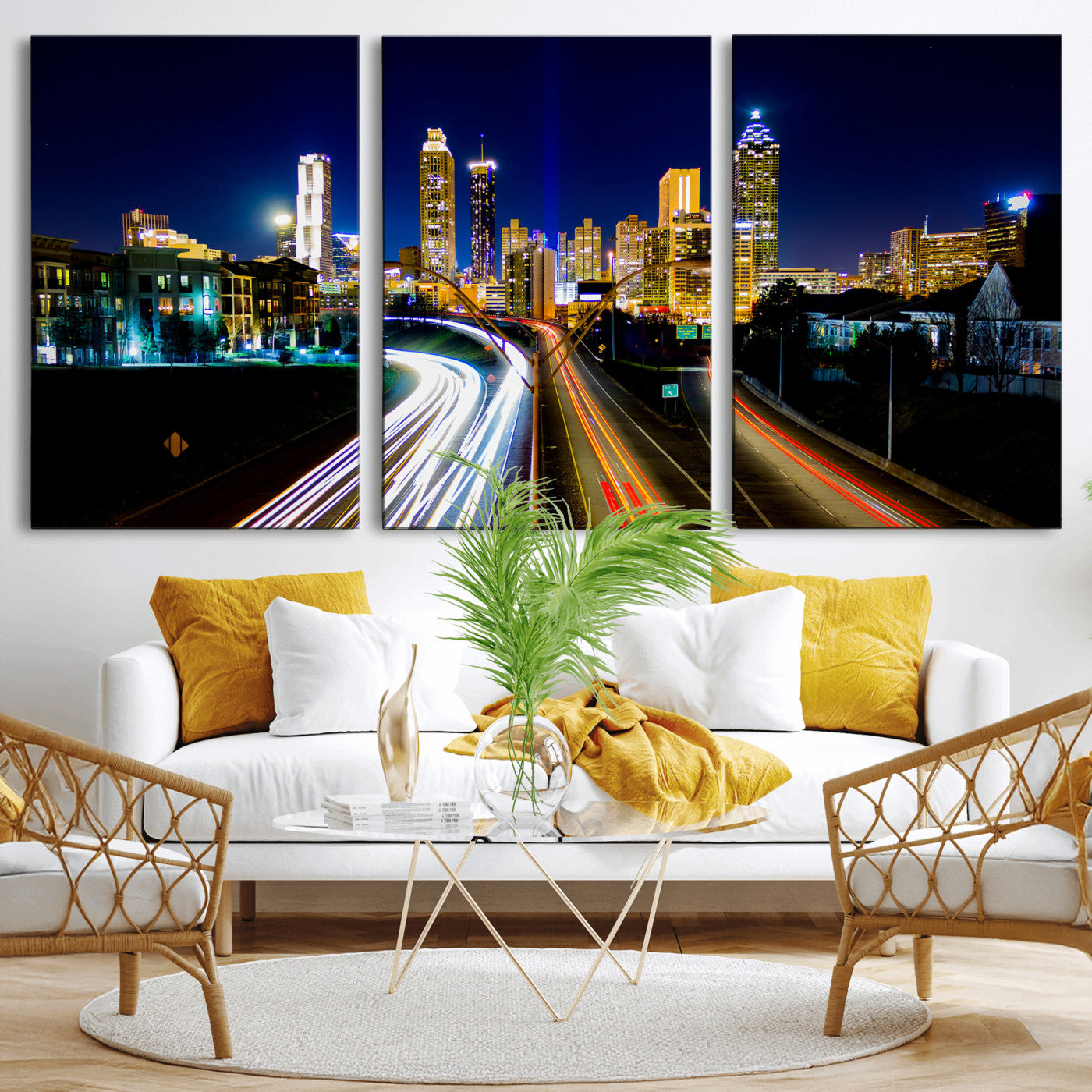 12967464-MGV-CV-36X24 - Atlanta Skyline Wall Art Canvas Print, Atlanta Downtown Night Cityscape Print for Modern Urban Wall Decor