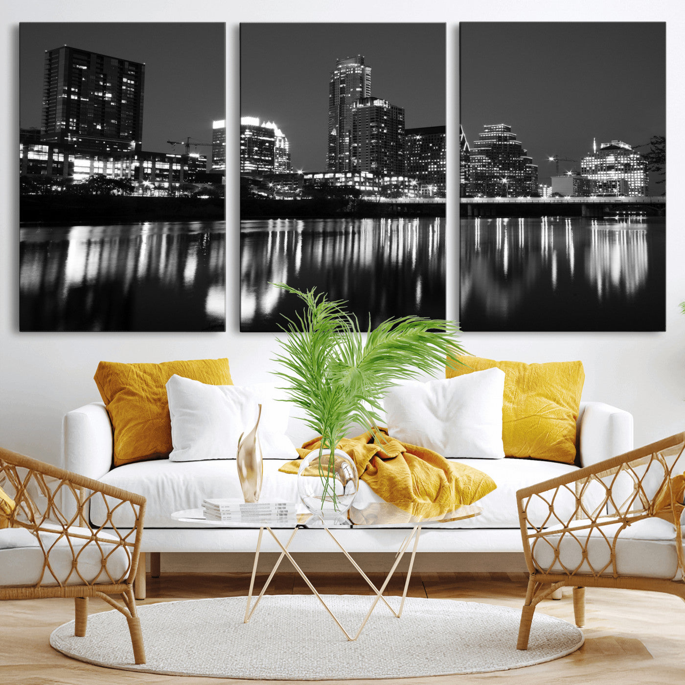 38129554-MGV-CV-36X24 - Austin Skyline Wall Art Canvas Print, Austin Downtown Night Cityscape Print for Modern Urban Wall Decor