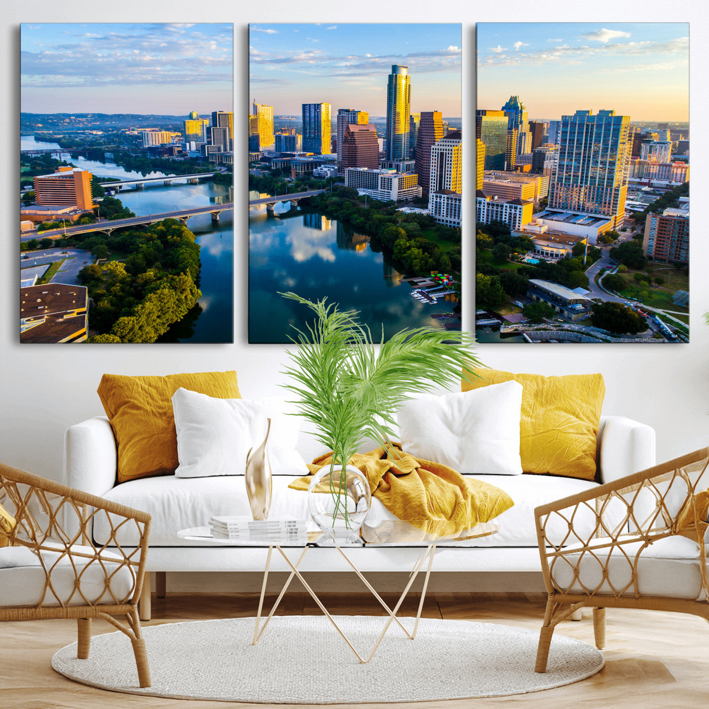 33675326-MGV-CV-36X24 - Austin Skyline Wall Art Canvas Print, Austin Downtown Night Cityscape Print for Modern Urban Wall Decor