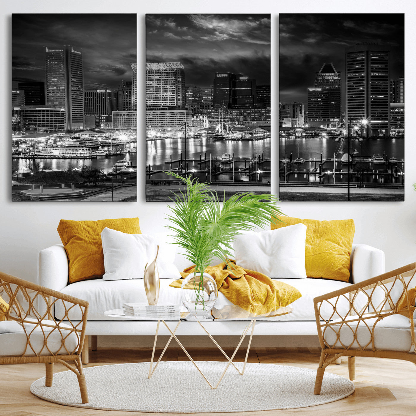 79755655-MGV-CV-36X24 - Baltimore Skyline Wall Art Canvas Print, Baltimore Downtown Night Cityscape Print for Modern Urban Wall Decor