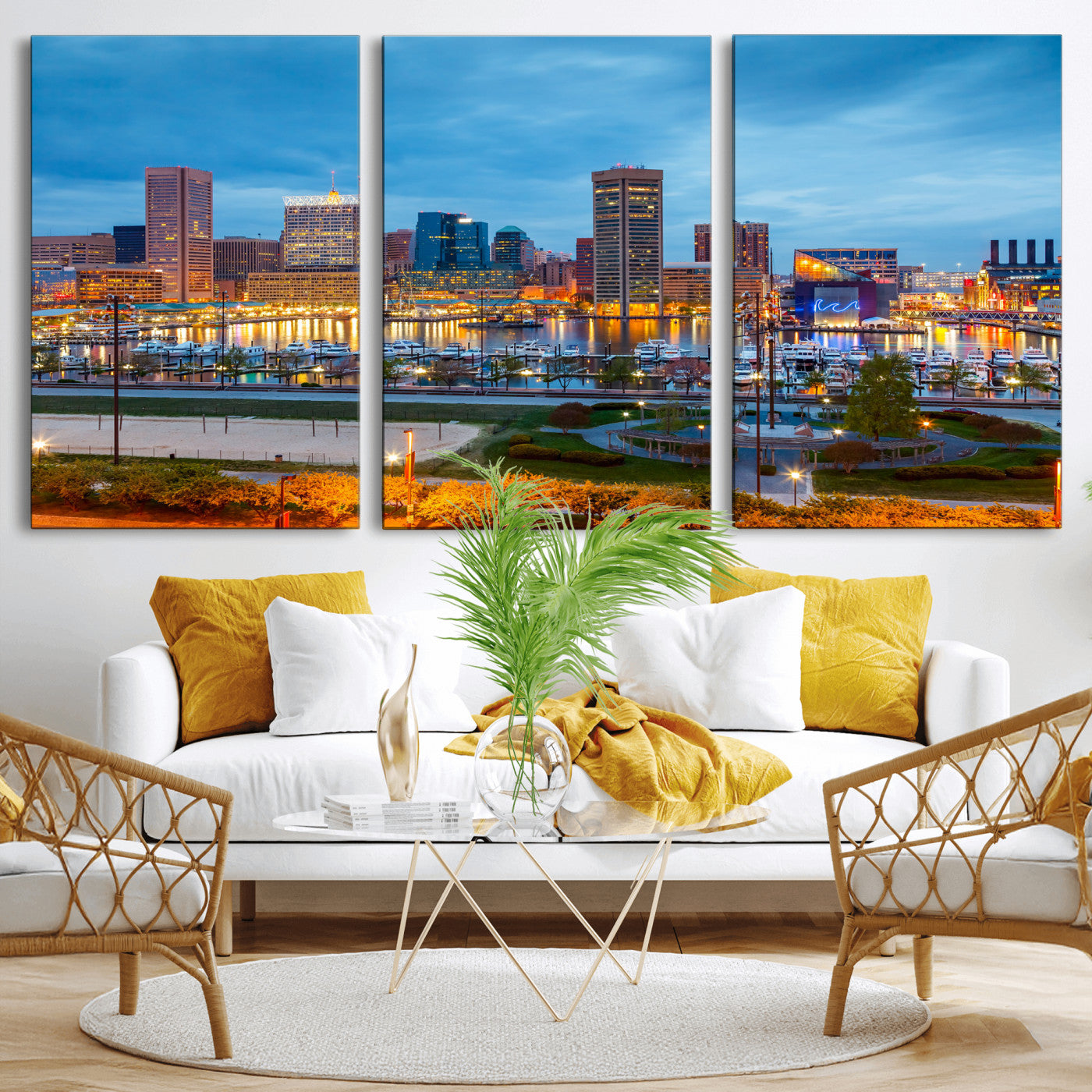 78635089-MGV-CV-36X24 - Baltimore Skyline Wall Art Canvas Print, Baltimore Downtown Night Cityscape Print for Modern Urban Wall Decor