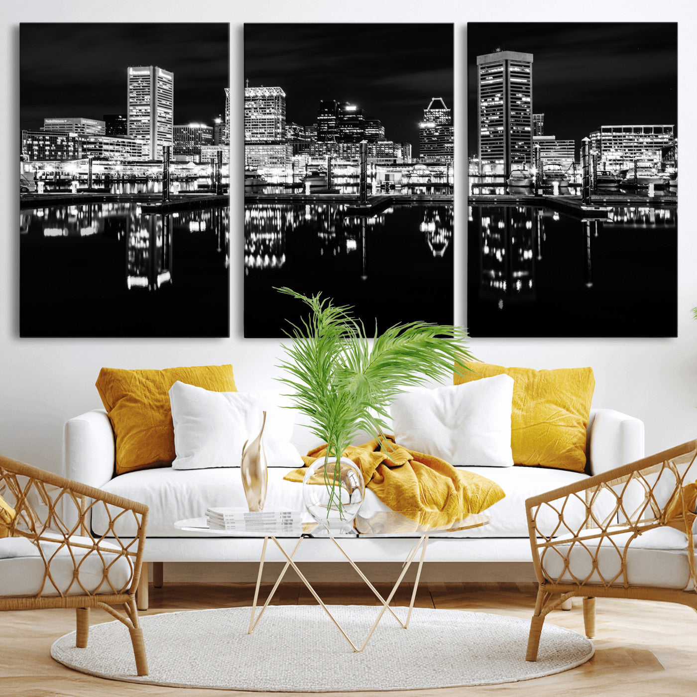 69187681-MGV-CV-36X24 - Baltimore Skyline Wall Art Canvas Print, Baltimore Downtown Night Cityscape Print for Modern Urban Wall Decor