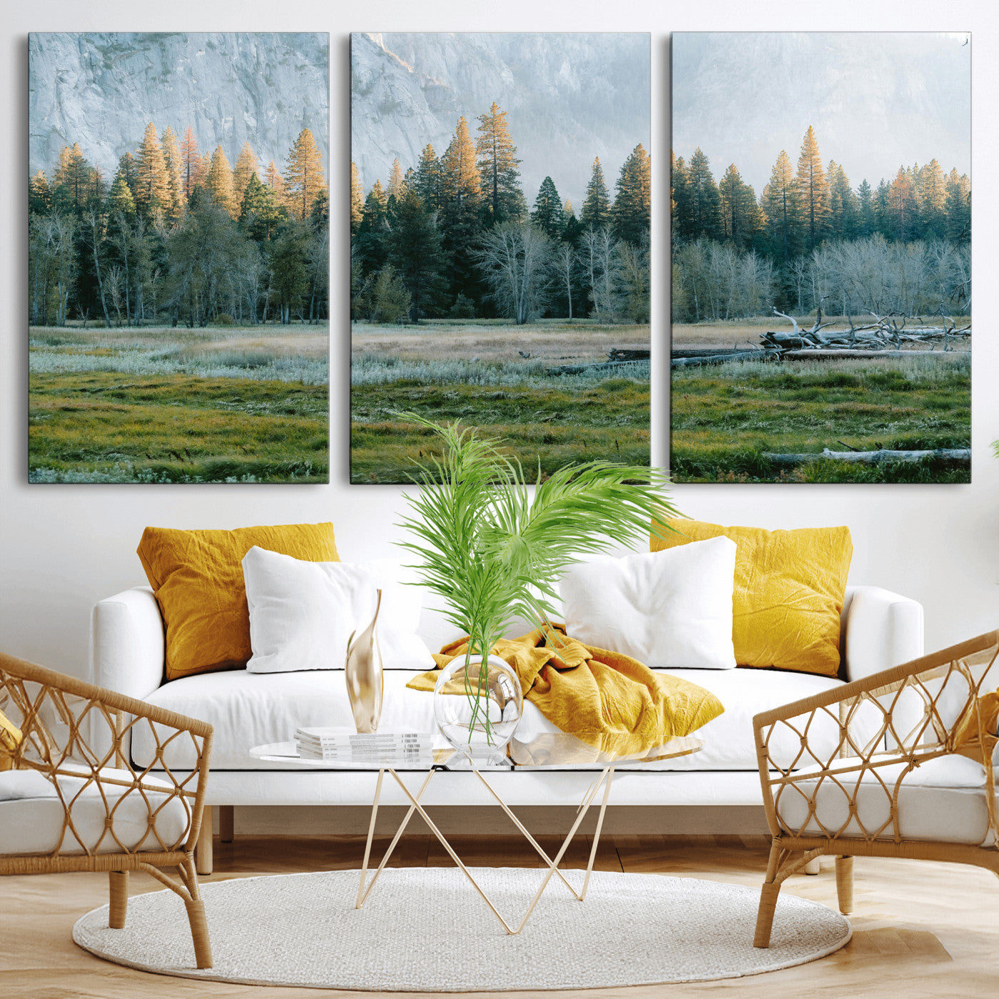95548744-MGV-CV-36X24 - Forest Meadow Wall Art Canvas Print, Pine Tree Landscape Nature Artwork, Mountain Valley Scenic Photography, Calm Wilderness Wall Decor