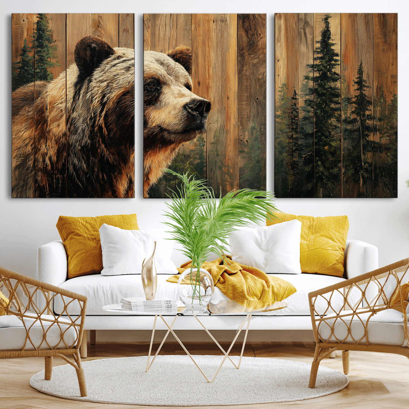 75645180-MGV-CV-36X24 - Grizzly Bear Wall Art Canvas Print, Rustic Wildlife Bear Artwork, Forest Animal Painting, Cabin Lodge Nature Wall Decor